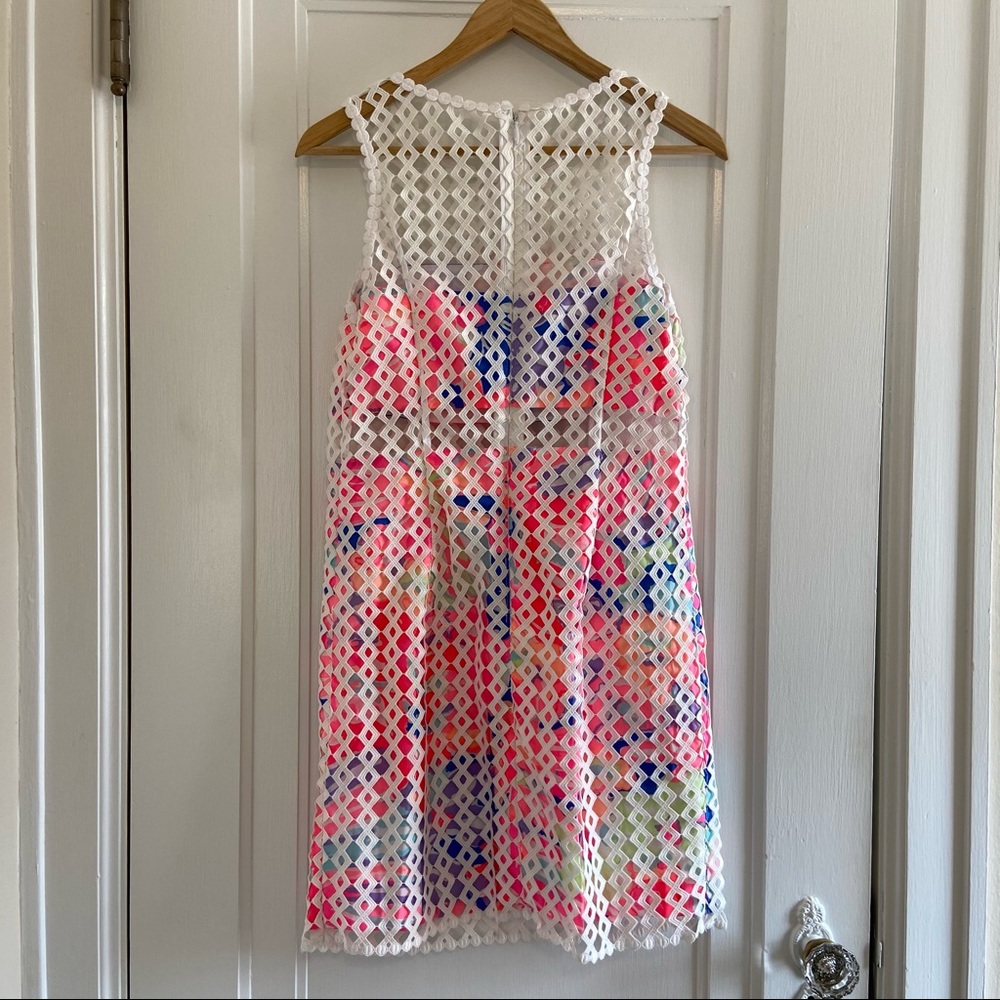 Lilly Pulitzer White Crochet Mini Dress with Pastel Multicolor Print - Picture 6 of 7